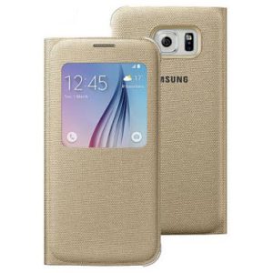 Genuine Samsung Galaxy S6 G920F S-View Flat Back Fabric Premium Cover Case Gold