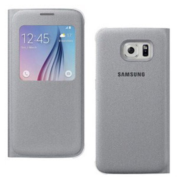Genuine Samsung Galaxy S6 G920F S-View Flat Back Fabric Premium Cover Case Silver