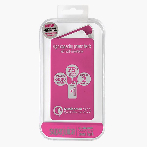 Superjuice Qualcomm 6000mAh 2.0 Portable Power Bank Pink