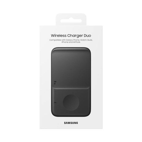 SAMSUNG Wireless Charger DUO Fast Charge Stand & Pad Universally Compatible  with Qi Enabled Phones and Select SAMSUNG Watches (US Version), Black