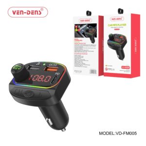 Car MP3 Player RGB Ambient Lighting Qualcomm dual charging QC3.0+PD Brand: Ven-Dens Model: VD-FM005 Type: Car MP3|TF Card|Charger Power: 10-26V Light Function: Ambient Light (7Color Lighting Mode) Input interface: Dual USB|PD Port|2.1A Compatible Brand: Support hands-free calling Auto Pairing Noise Cancellation by CVC MP3/WMA Music Format Files Support: USB Files | Dual USB | Type-C Port Automatic Power Off Function