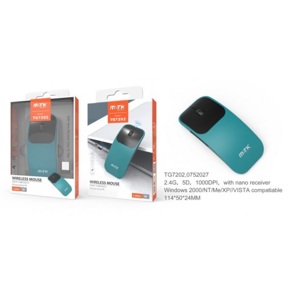 Wireless Optical Mouse 3D | 2.4 GHZ | 1000 DPI | 5 Buttons| Green + Black