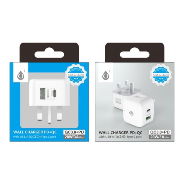 Type C 20W | PD + USB | 3A | QC Wall Charger Without Cable | White